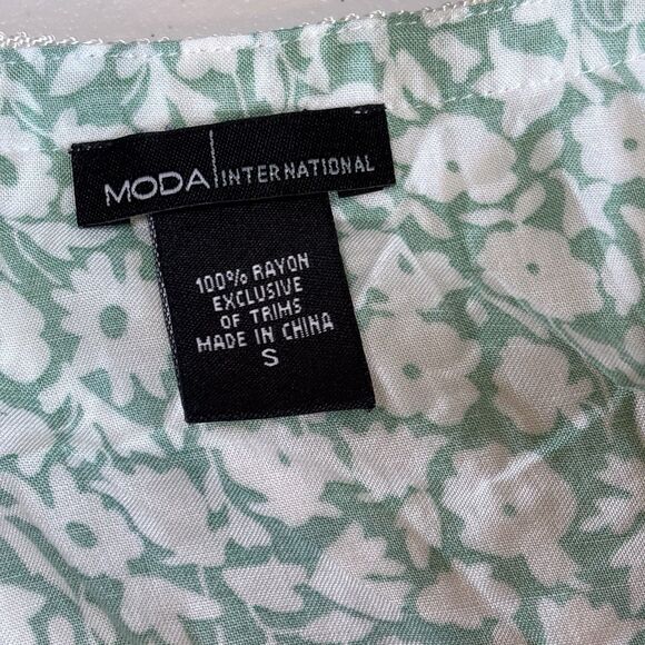 MODA International Women Dress Small Long Sleeve Floral Mint Green& White Lace - Picture 11 of 14